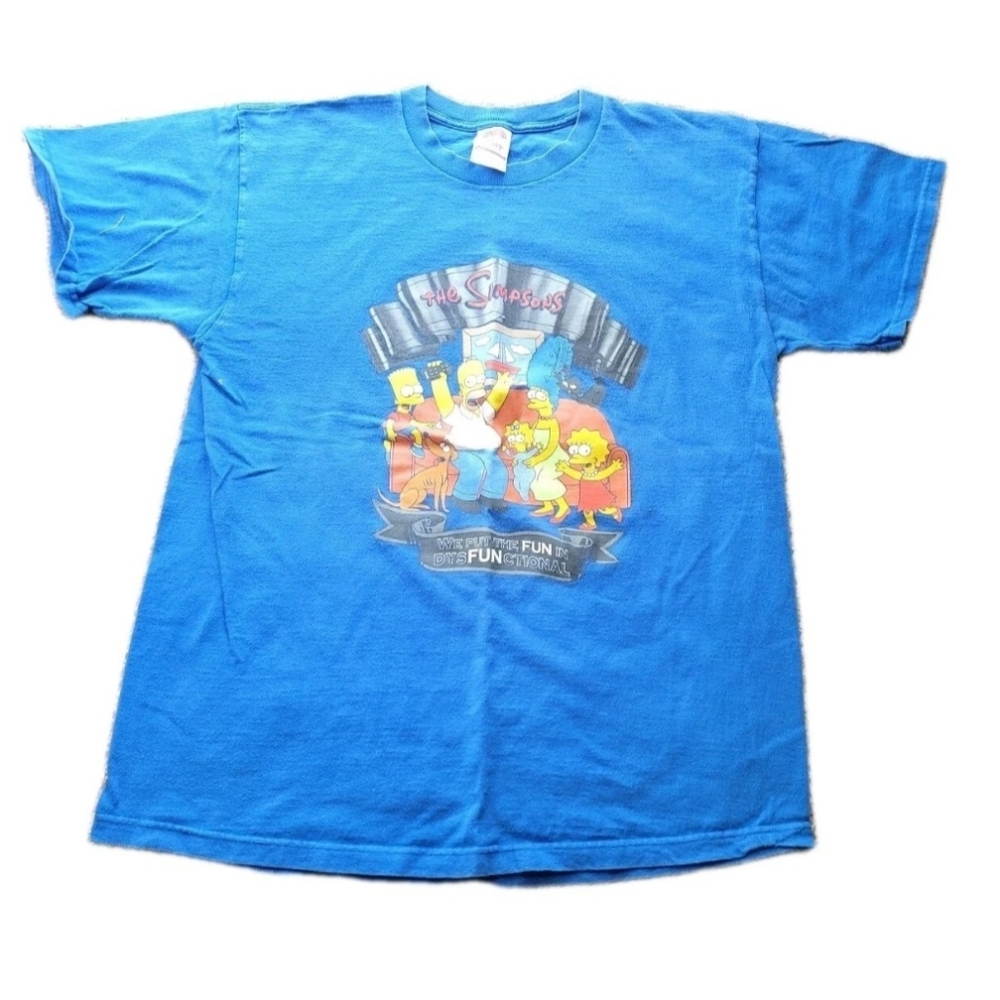 The Simpsons Men's Blue Graphic T Shirt Large We Put The Fun In Dysfunctional
